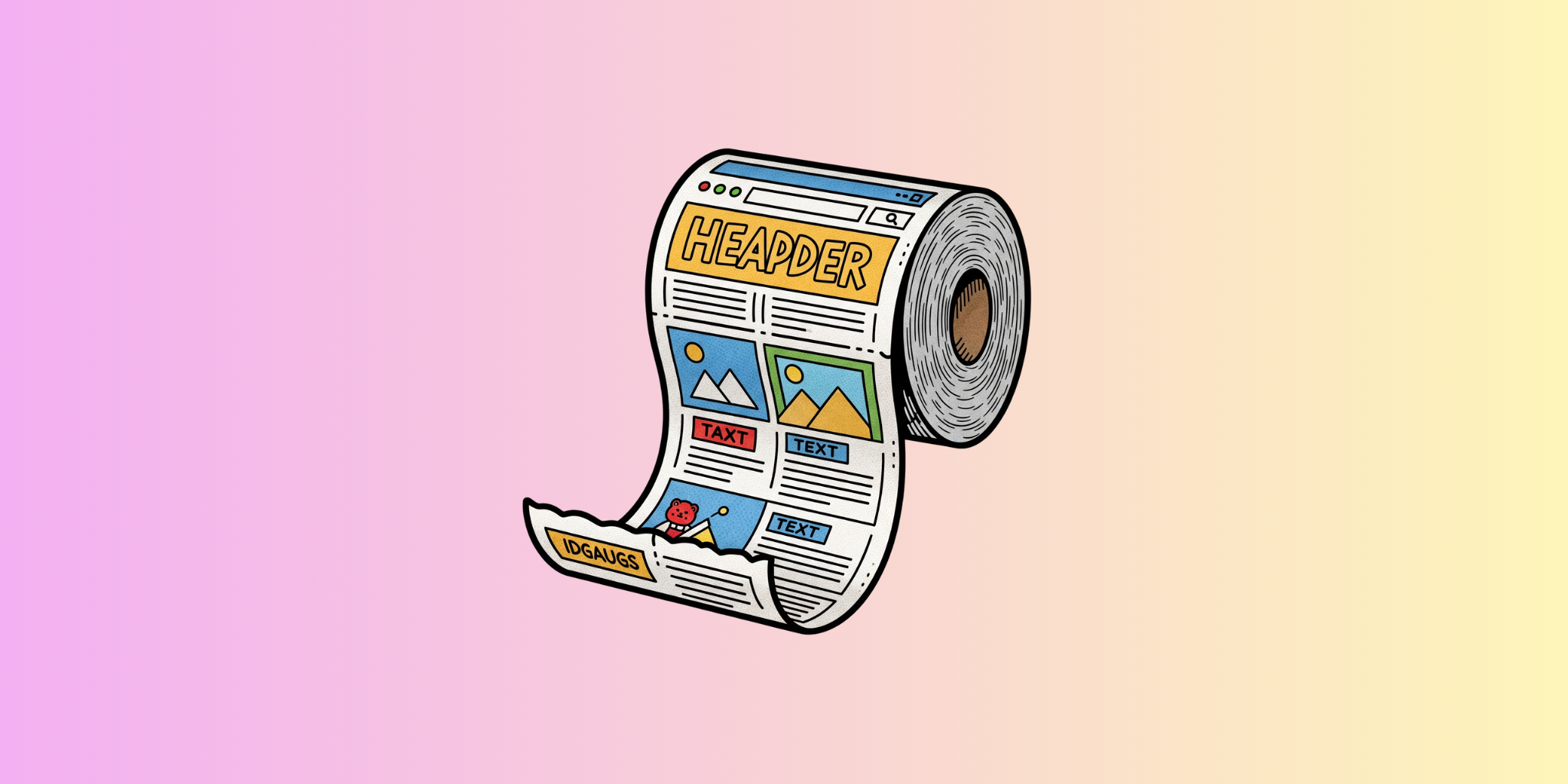Illustration einer Webseite, die wie eine Klopapierrolle dargestellt ist